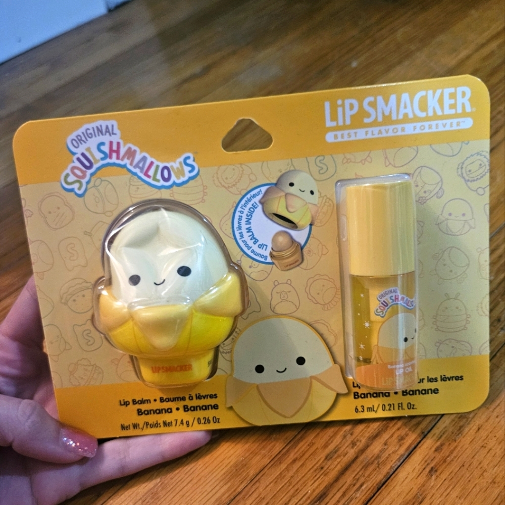 NWT Squishmallows X Lip Smacker Yellow Banana Lip Balm & Lip Oil Junie Chapstick